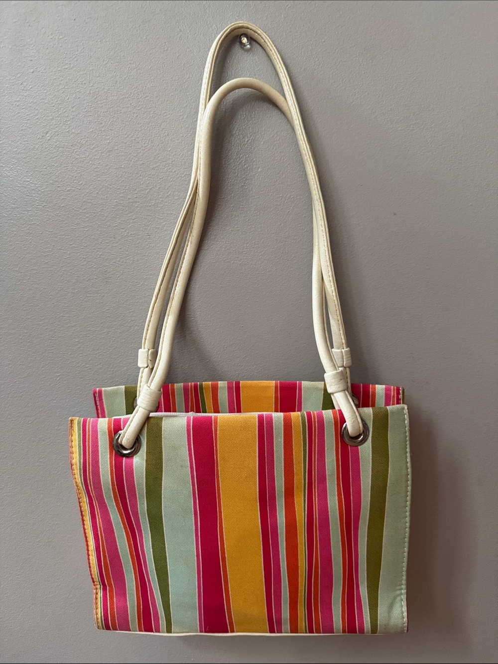 Source Unknown Striped Tote in Pink, Yellow, Green and Cream